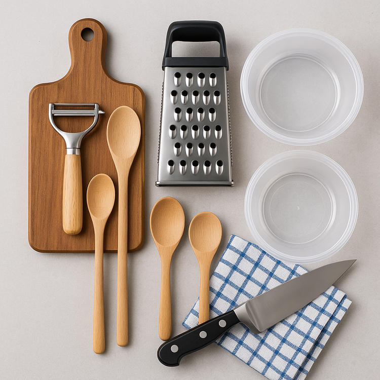 beginner’s kitchen prep set including basic utensils