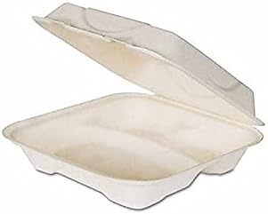 Eco-Products Compostable Vanguard 9" Clamshell To Go Containers, Case of 200, 3 Compartment, Square Take Out Food Box, White Renewable Molded Fiber, No-Added PFAS, ASTM Compliant, BPI-Certified