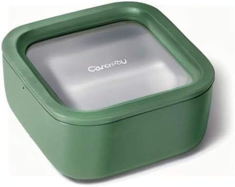 Caraway Glass Food Storage - 4.4 Cup Glass Container - Ceramic Coated Food Container - Non Toxic, Non Stick Lunch Box Container with Glass Lids. Dishwasher, Oven, & Microwave Safe - Sage
