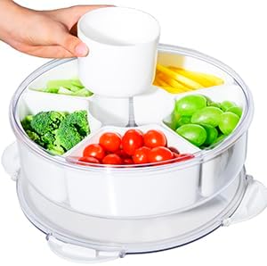 2Pack Veggie Tray With Lid for Fridge Organizer Bins Divided Snackle Box Container with 6 Compartments for Party Serving Platter, Fruit Tray with dip, Snack Storage, Reusable Meal Prep