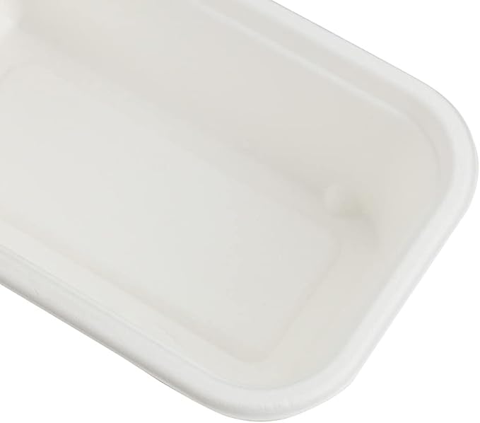 Restaurantware Pulp Tek 9.2 x 3.8 x 1.8 Inch Takeaway Food Boxes 100 Microwavable Take Out Containers - Lids Sold Separately Freezable White Bagasse Catering Food Containers 2 Compartments