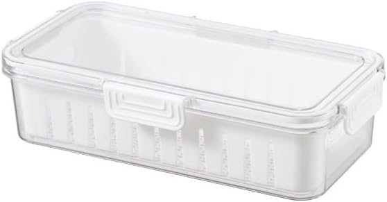 1PCS Produce Saver Rectangular Food Storage Container, White, 11.5 x 3 x 3 Inches, Airtight, Leak Proof, Reusable, Durable, Dishwasher Safe