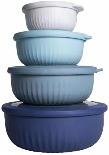 COOK WITH COLOR Prep Bowls with Lids- Wide and Deep Nesting Plastic Small Mixing Bowl Set with Lids, 8 Piece Set - Wide Bowls, Blue