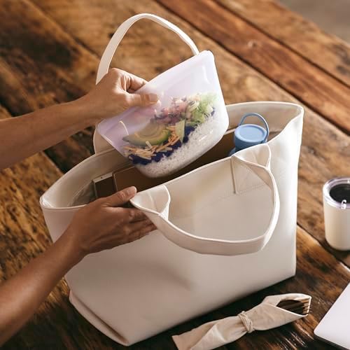Stasher Premium Silicone Reusable Food Storage Bags 4-Pack Boxed Starter Kit, Clear, Microwave, Sous Vide, Dishwasher, Oven & Freezer Safe, Multi-Use Containers, BPA Free, Leak-free, Eco-friendly