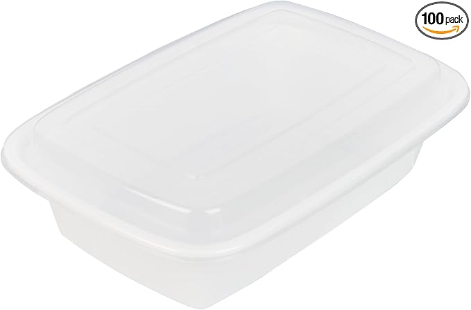 Asporto 38 Ounce Take Out Containers, 100 Food Containers With Lids - Microwavable, Disposable, White Plastic To Go Food Containers, No BPA, For Take Out And Delivery - Restaurantware