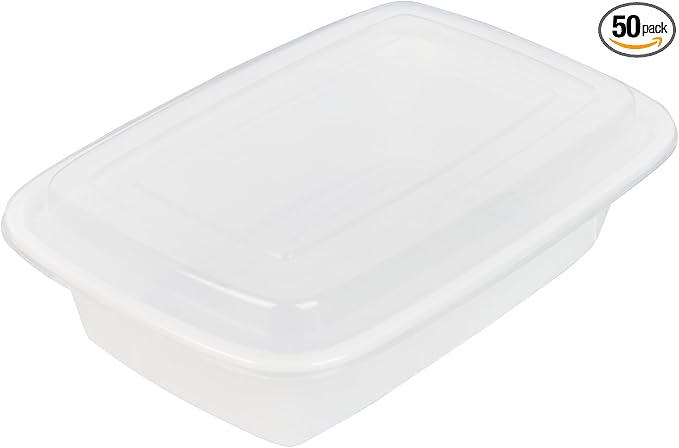 Restaurantware Asporto 38 Ounce Take Out Containers, 50 Food Containers With Lids - Microwavable, Disposable, White Plastic To Go Food Containers, No BPA, For Take Out And Delivery