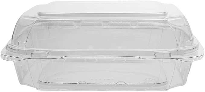 Restaurantware Thermo Tek 33.8 Ounce Clamshell Containers 100 Anti-Fog To Go Food Containers - Freezable Square Clear Plastic Food Packaging Containers Disposable