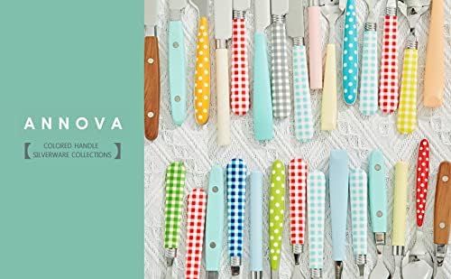 ANNOVA Silverware Set 20 Pcs Stainless Steel Cutlery Color Handle Flatware - 4 x Dinner Knife; 4 x Dinner Fork; 4 x Salad Fork; 4 x Dinner Spoon; 4 x Dessert Spoon (Red/Gingham Checkered) Christmas