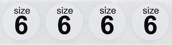 Shoe Size 6 White Stickers - 3/4 Inch Round, 500 Semi-Gloss Adhesive Labels Per Roll for Retail, Footwear Inventory, and Organization - Made in The USA