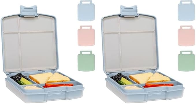 Ubbi Bento Lunch Box for Kids with 4 Compartments, BPA-Free, Leakproof, Dishwasher Safe, Food-Safe Material, Portion-Controlled Lunch Container, Kids Summer Camp, Cloudy Blue (Pack of 2)