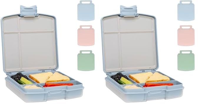 Ubbi Bento Lunch Box for Kids with 4 Compartments, BPA-Free, Leakproof, Dishwasher Safe, Food-Safe Material, Portion-Controlled Lunch Container, Kids Summer Camp, Cloudy Blue (Pack of 2)