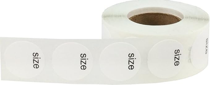 Shoe Size Blank White Stickers for Retail Clothing – 3/4 Inch Round, 500 Semi-Gloss Adhesive Labels Per Roll with “Size” Text for Custom Footwear Labeling – Made in The USA