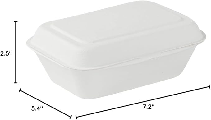 Restaurantware Pulp Safe No PFAS Added 20 Ounce Clamshell Boxes 100 Disposable Containers - Home Compostable Microwavable And Freezable White Bagasse Containers Built-In Hinged Lid