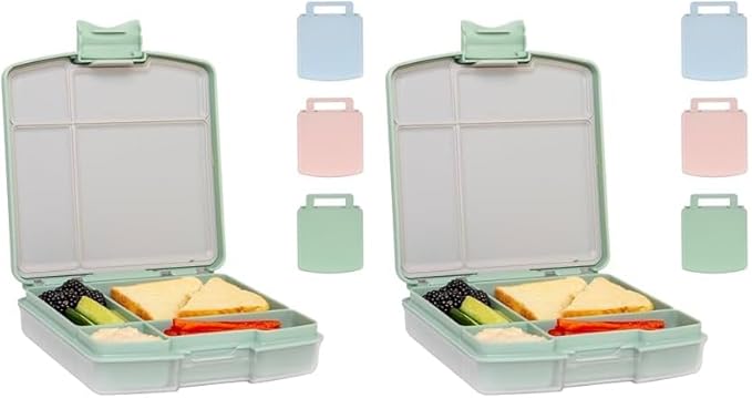 Ubbi Bento Lunch Box for Kids with 4 Compartments, BPA-Free, Leakproof, Dishwasher Safe, Food-Safe Material, Portion-Controlled Lunch Container, Kids Summer Camp, Sage Green (Pack of 2)