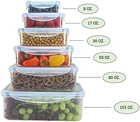 Nicole Home Collection Food Storage Plastic Containers with Locking Lids, Leak Proof, Airtight, Nested, Set Of 6 BPA Free Dishwasher and Freezer Safe