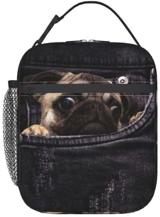 YETTA YANG Cute Funny Dog 3d Pug Portable Lunch Bag Insulated Lunch Box Reusable Totes For Women Men Work Picnic Camping