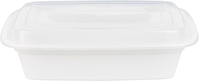 Restaurantware Asporto 38 Ounce Take Out Containers, 50 Food Containers With Lids - Microwavable, Disposable, White Plastic To Go Food Containers, No BPA, For Take Out And Delivery