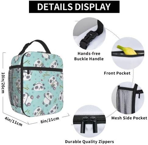 YETTA YANG Cute Panda Portable Lunch Bag Insulated Lunch Box Reusable Totes For Women Men Work Picnic Camping
