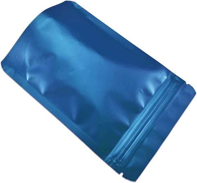 PABCK 50 Pieces 5.5x7.87 inch(Inside Size 4.7x5.1 inch) Stand-Up Resealable Heat Seal Bags 3.55mil Thick Frosted Blue Foil Sealed Bags for Zip Packaging Lock Food Storage Pouch