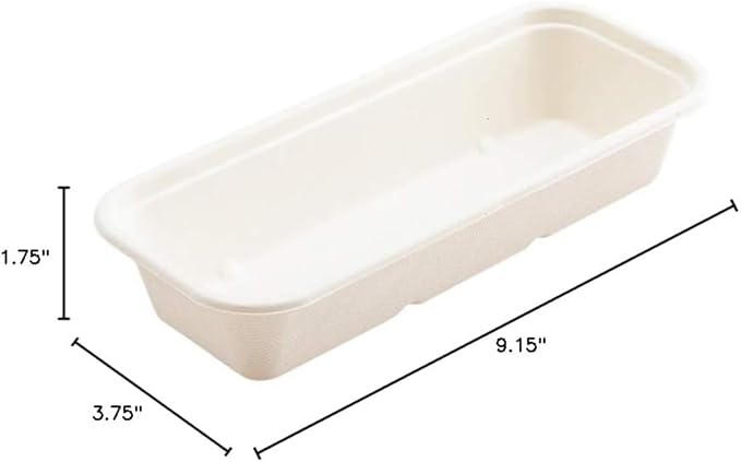 Restaurantware Pulp Tek 9.2 x 3.8 x 1.8 Inch Takeaway Food Boxes 100 Disposable Take Out Containers - Lids Sold Separately Freezable White Bagasse Catering Food Containers Microwavable