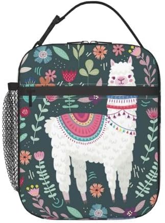 YETTA YANG Cute Llama Flower Portable Lunch Bag Insulated Lunch Box Reusable Totes For Women Men Work Picnic Camping