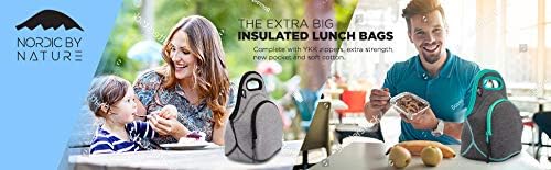 Nordic By Nature Insulated Neoprene Lunch Bag, Soft & Foldable Washable & Reusable Extra-Pocket (M) Dark Grey/Red