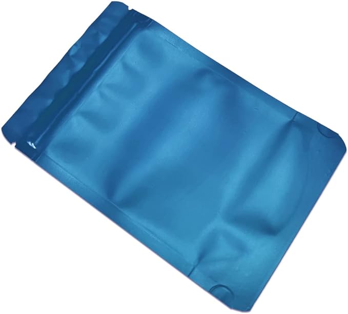 PABCK 50 Pieces 5.5x7.87 inch(Inside Size 4.7x5.1 inch) Stand-Up Resealable Heat Seal Bags 3.55mil Thick Frosted Blue Foil Sealed Bags for Zip Packaging Lock Food Storage Pouch