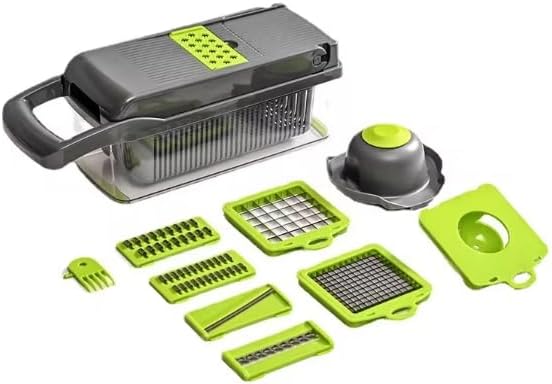 Professional Multifunctional Vegetable Chopper, 16-in-1 Vegetable Chopper and Slicer, Adjustable Vegetable Cutter with Container, Large, Gray