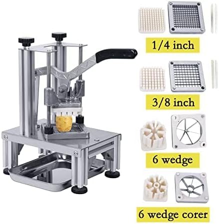 Commercial French Fries Cutter 1/4″ 3/8″ 6 Wedges 6 Wedges to Core Stainless Steel Blades Potato Slicer Fruit Chopper for Restaurant Home Kitchen Cutting, Sliver