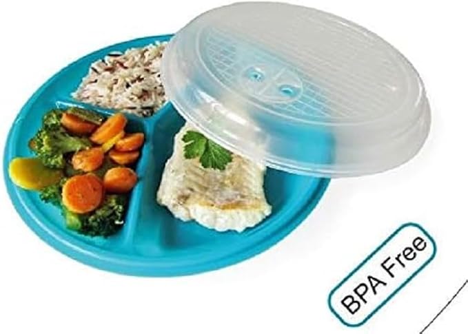 3 PK - Microwave Food Storage Travel Tray Containers - Portion Control - 3 Section Compartment Divided Plates with Vented Lid For Easy Reheat BPA Free Random Colors Shipped (3, assorted)