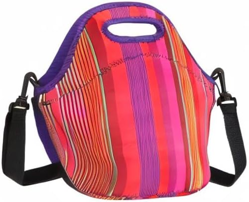 PATIKIL Insulated Lunch Bag, Neoprene Lunch Tote Bag Thermal Portable Lunch Box Food Container with Shoulder Strap for Work Office Picnic Outdoor, Thin Vertical Stripe Pattern