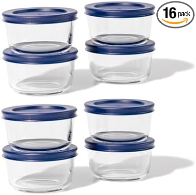 16-Piece Glass Food Storage Containers Set (8 Containers + 8 BPA-Free Lids) | 1-Cup, Leakproof | Microwave, Freezer, Oven & Dishwasher Safe | Ideal for Meal Prep & Pantry Organization