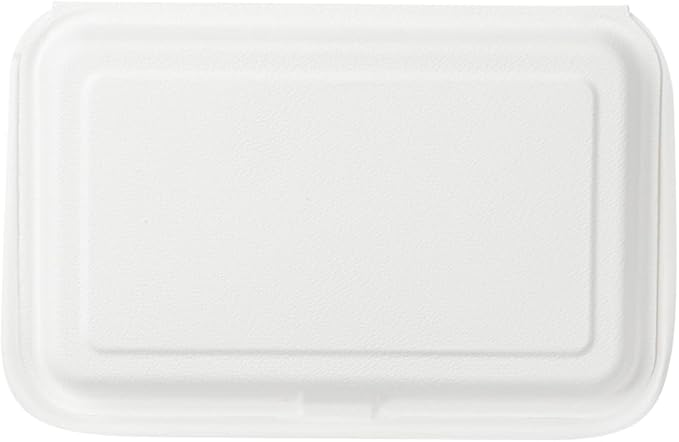 Restaurantware Pulp Safe No PFAS Added 34 Ounce Clamshell Boxes 100 Disposable Containers - Home Compostable 2 Compartments White Bagasse Containers Microwavable And Freezable Hinged Lid