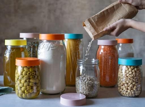 Le Parfait Screw Top Jar Wide Mouth French Glass Jar | Ideal for Food and Soup Storage, Canning, Flour, Brown Sugar, and other Baking Supplies (2L/64oz, Pack of 3, Orange)