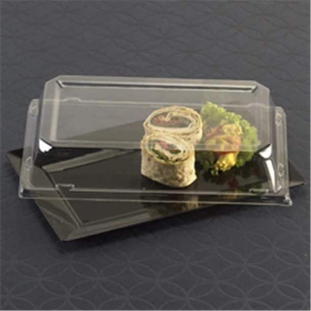 Zappy 10 10"x6.5" Rectangle Serving Trays with Lids Meal Prep Containers - Small Plastic Containers with Lids White Food Platters Rectangle Trays for Sushi & Appetizers