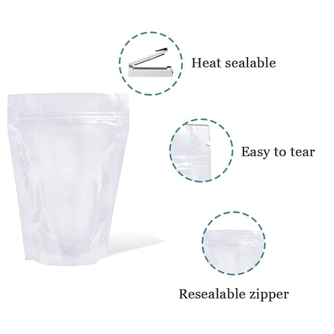 PABCK 100 Pack (Inside Size 3.15x2.87 inch) Clear Resealable Stand Up Bags Heat Seal Zipper Lock Reusable Storage Pouches for Zip Food Storage Lock Packaging with Tear Notches