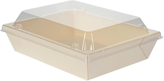 Restaurantware LIDS ONLY: Taipei 6.8 x 5.3 x 1.4 Inch Rectangle Lids 100 Plastic Lids For 20 Ounce Rectangle Wooden Containers - Containers Sold Separately Clear Plastic To Go Box Lids
