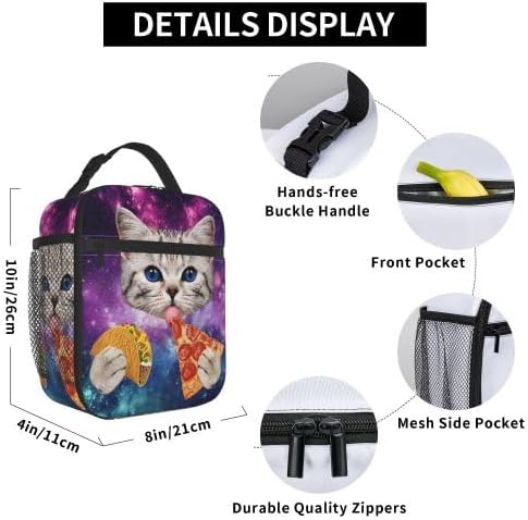 YETTA YANG Galaxy Cat Pizza Taco Funny Portable Lunch Bag Insulated Lunch Box Reusable Totes For Women Men Work Picnic Camping