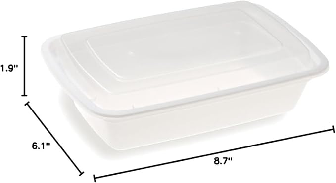 Restaurantware Asporto 38 Ounce Take Out Containers, 50 Food Containers With Lids - Microwavable, Disposable, White Plastic To Go Food Containers, No BPA, For Take Out And Delivery