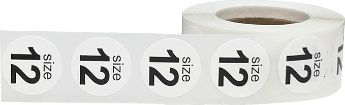 Shoe Size 12 White Stickers - 3/4 Inch Round, 500 Semi-Gloss Adhesive Labels Per Roll for Retail, Footwear Inventory, and Organization - Made in The USA