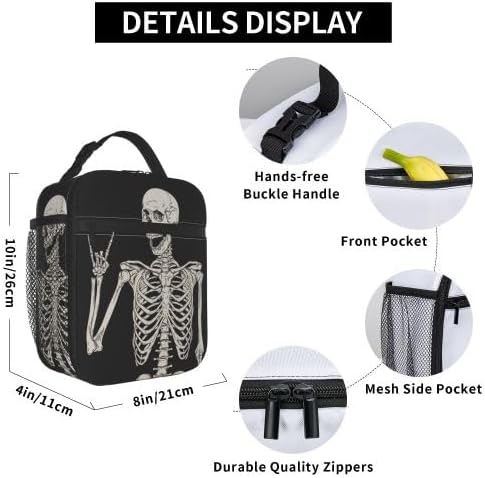 YETTA YANG Halloween Skeleton Funny Skull Portable Lunch Bag Insulated Lunch Box Reusable Totes For Women Men Work Picnic Camping