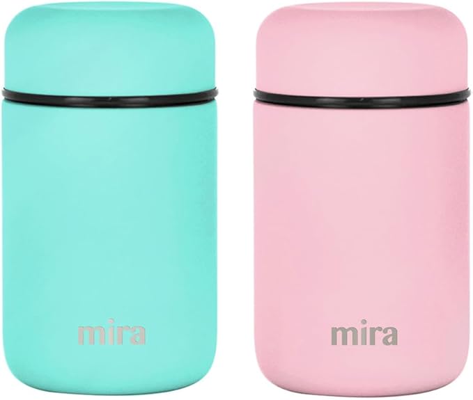 MIRA 2 Pack Insulated Food Jar Thermos for Hot Food & Soup, Compact Stainless Steel Vacuum Lunch Container, 13.5 oz, Teal, Rose Pink