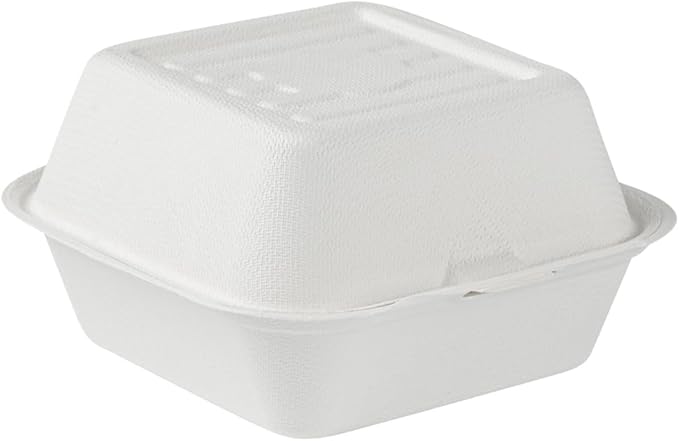 Restaurantware Pulp Safe No PFAS Added 15 Ounce Clamshell Boxes 100 Disposable Containers - Home Compostable Microwavable And Freezable White Bagasse Containers With Built-In Hinged Lid