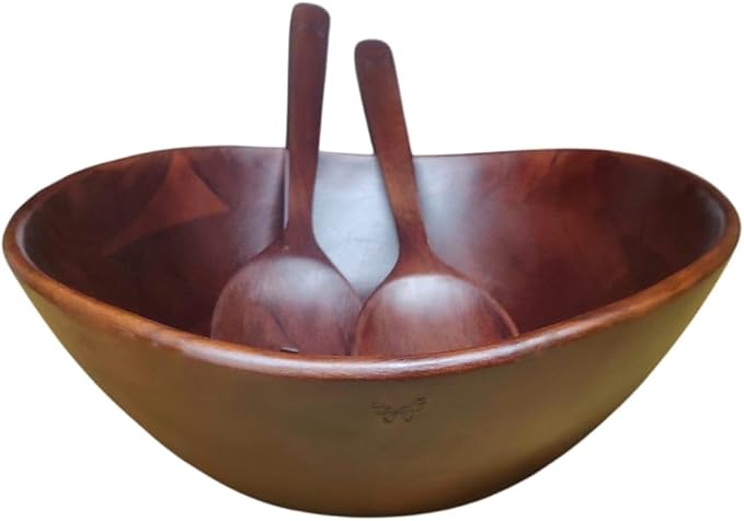 Melvvi Large Wooden Salad Bowl Set – 12" Acacia Wood Serving Bowl with 2 Utensils | Scratch-Resistant - For Salad, Pasta & Fruits | Great Gift for Fathers | Kitchen & Dining (Royal Brown)