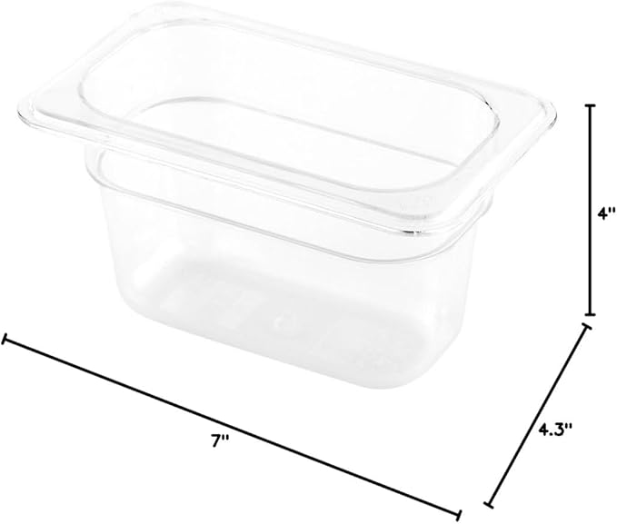 Met Lux 4 Inch Deep Food Pans, 1 1/9 Size Commercial Food Storage Container - Freezable, Avoids Breaking, Clear Plastic Cold Pans, Dishwashable, For Kitchens, Restaurants, Or Cafeterias