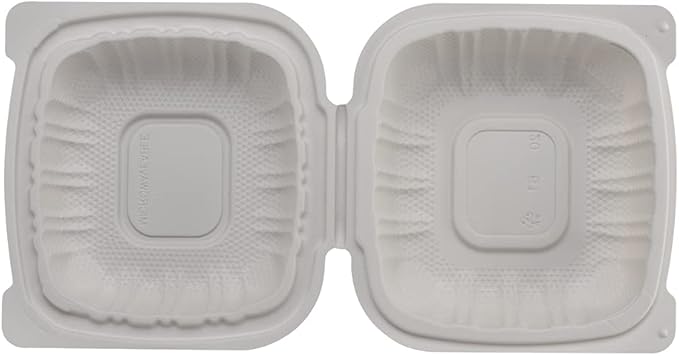 TIYA Clamshell Food Containers - White Bulk 150 Pack, 6x6 in - BPA-Free Plastic To-Go Containers - Microwavable, Hinged, Tall Takeout Clamshells - Great for Meal Prep