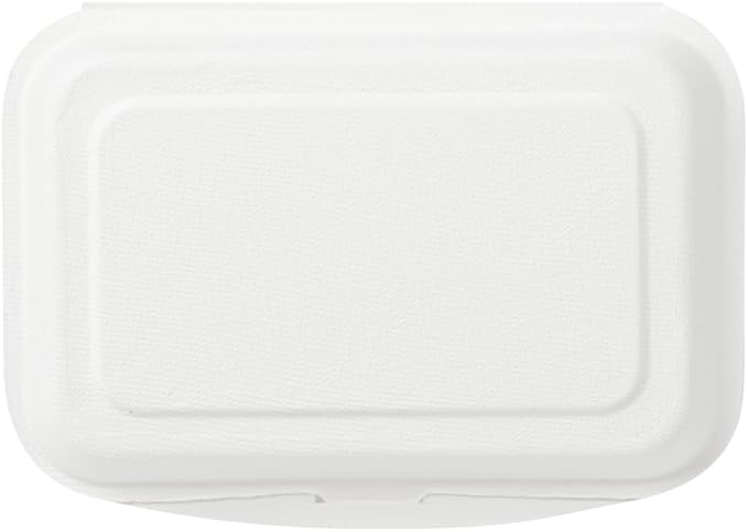 Restaurantware Pulp Safe No PFAS Added 20 Ounce Clamshell Boxes 100 Disposable Containers - Home Compostable Microwavable And Freezable White Bagasse Containers Built-In Hinged Lid