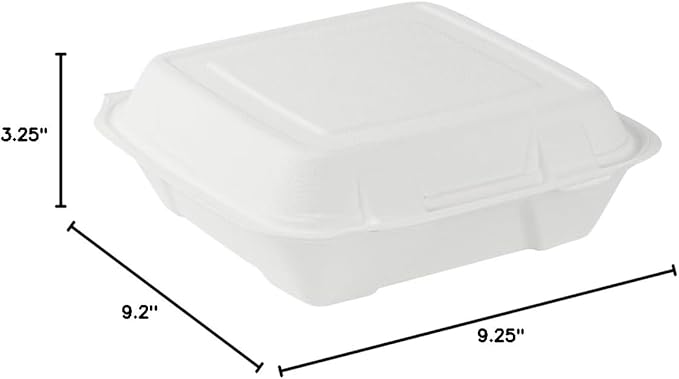 Restaurantware Pulp Safe No PFAS Added 32 Ounce Clamshell Boxes 100 Disposable Containers - Home Compostable Microwavable And Freezable White Bagasse Containers Built-In Hinged Lid And Tab Lock
