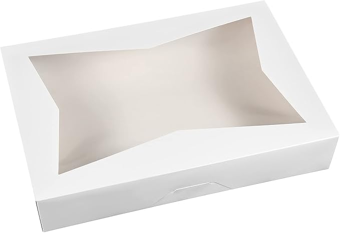 15-PACK White Pastry Bakery Box 16x11x2.75inch,Large Donuts,Muffins,Cookies Boxes with PVC Window Auto-Pop up Paper Box Nature Cardboard Take Out Container,Hold 12 Donuts,Pack of 15