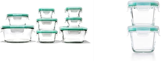 OXO Good Grips 16 Piece Glass Smart Seal Airtight Everyday Container Set & Good Grips 4-Piece Smart Seal Leakproof Mini Glass Container Set